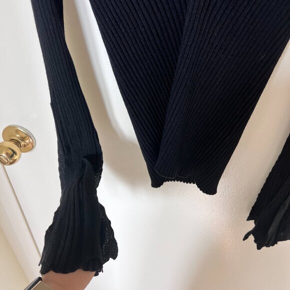 Valentino Black V-Neck Ribbed Wool Silk Cashmere Blend Sweater - Picture 3 of 7